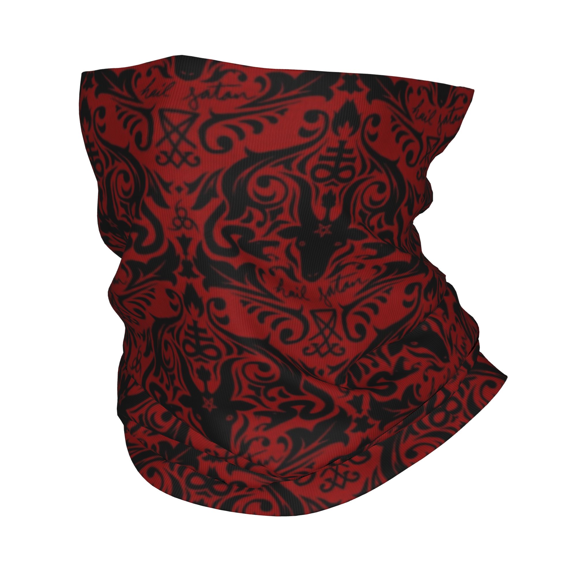 Neck Warmer Tube - Baphomet Damast Hagel Satan Zwart Rood