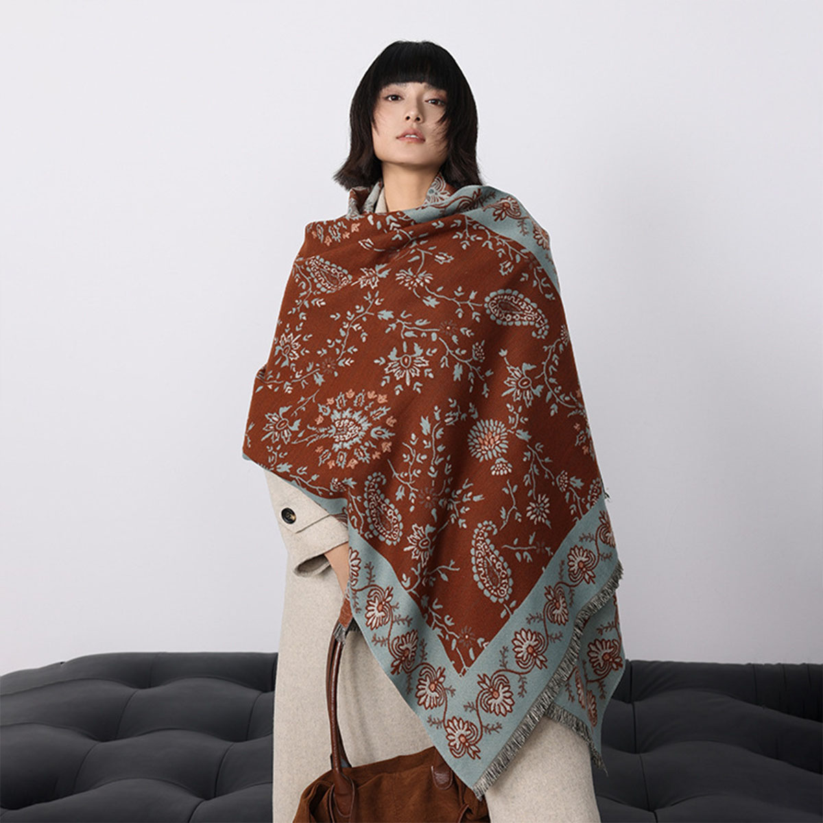 Woven Scarf Blanket - Luxe Winter Imitatie Kasjmier Cashew Vrouwen