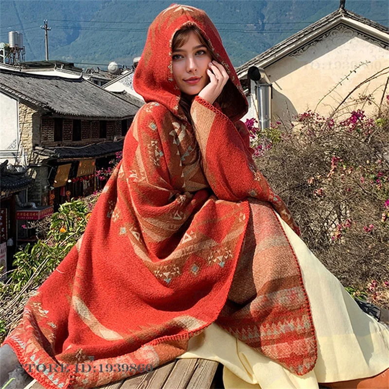Woven Scarf Blanket - Warme sjaal met capuchon, nieuwe toeristische