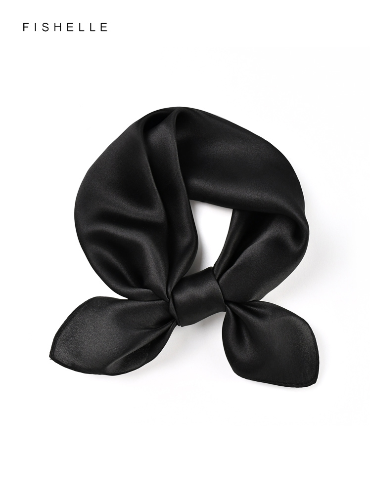 Scarf Silk Square - Effen Kleur Zwart Pure Zijde Sjaal