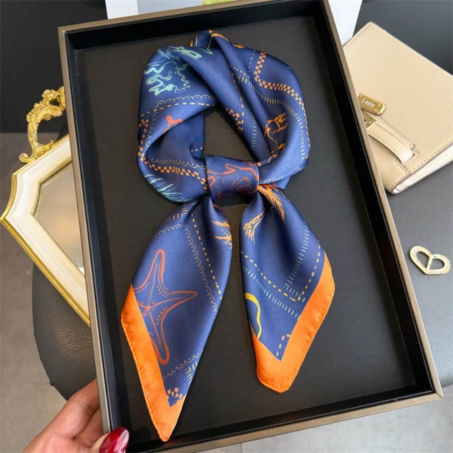 Bandana Cotton - Blauw Print Zijden Vierkante Sjaal Dames