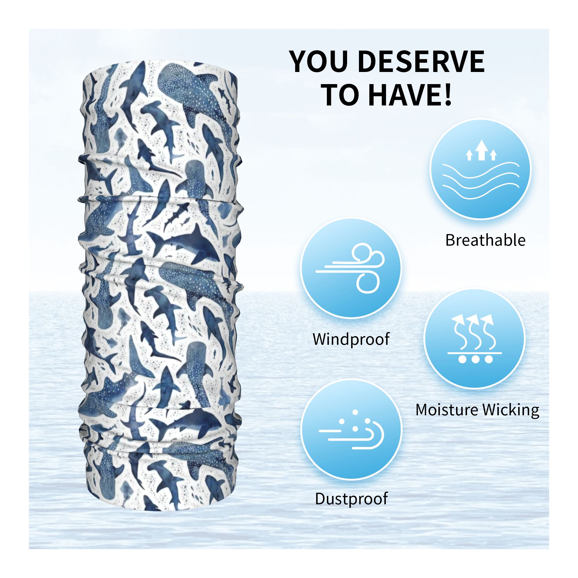 Aangepaste blauwe aquarel haai - Neck Warmer Tube recensie en prijs